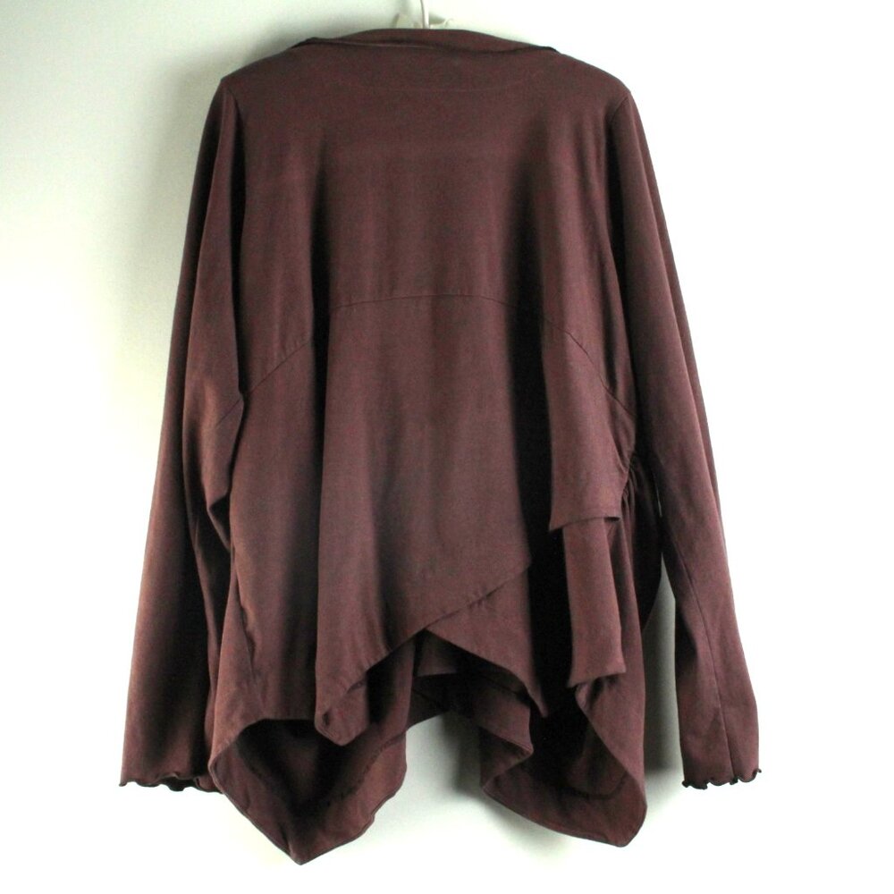 Bluefish Brown Draping Crossover Asymmetrical Side Button Long Sleeve Top 1 - Picture 4 of 7